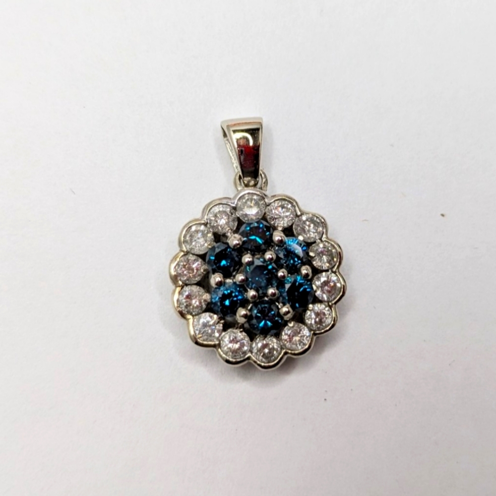 10k Blue White Diamond Pendant